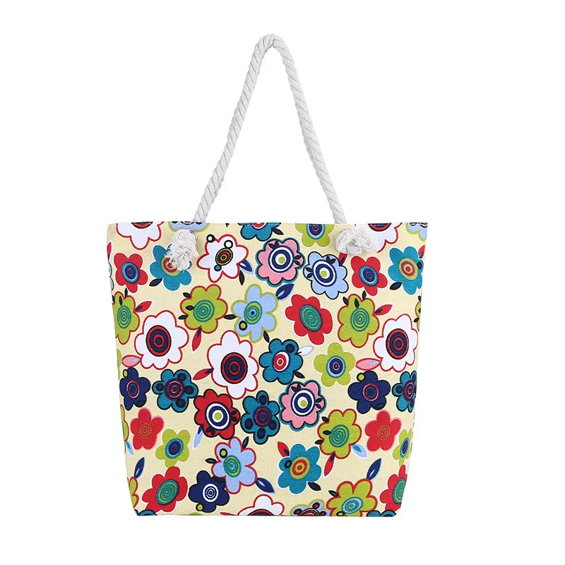 Flower Print Shoulder Bag Women Insulation Tote Reusable Travel Handbag