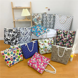 Flower Print Shoulder Bag Women Insulation Tote Reusable Travel Handbag