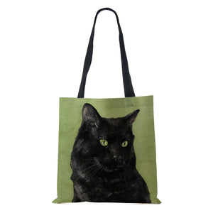 Vintage Cat Cartoon Canvas Tote Bag Large Capacity Harajuku Handbag