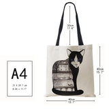 Vintage Cat Cartoon Canvas Tote Bag Large Capacity Harajuku Handbag