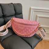 Plaid Pattern Fanny Pack for Women Chain Waist Bag Fashionable Female Waist Pack