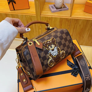 Plaid PU Leather Bear Handbag for Women