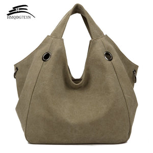 100% Cotton Women Solid Canvas Shoulder Bag Large Tote Bags
