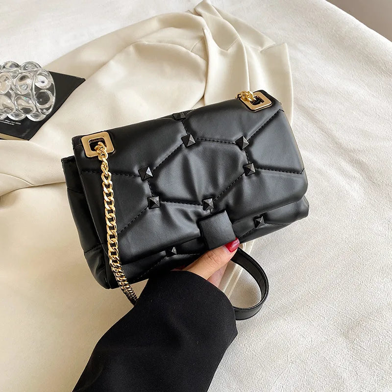 Solid PU Leather Square Shoulder Bag
