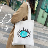Psychedelic Evil Eye Women Canvas Shoulder Handbags Totes