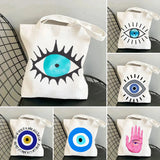 Psychedelic Evil Eye Women Canvas Shoulder Handbags Totes