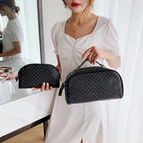 PU Leather Cosmetics Bag Women Make Up Clutch Woven Knitting Purse