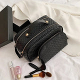 PU Leather Cosmetics Bag Women Make Up Clutch Woven Knitting Purse