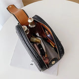 PU Leather Cosmetics Bag Women Make Up Clutch Woven Knitting Purse