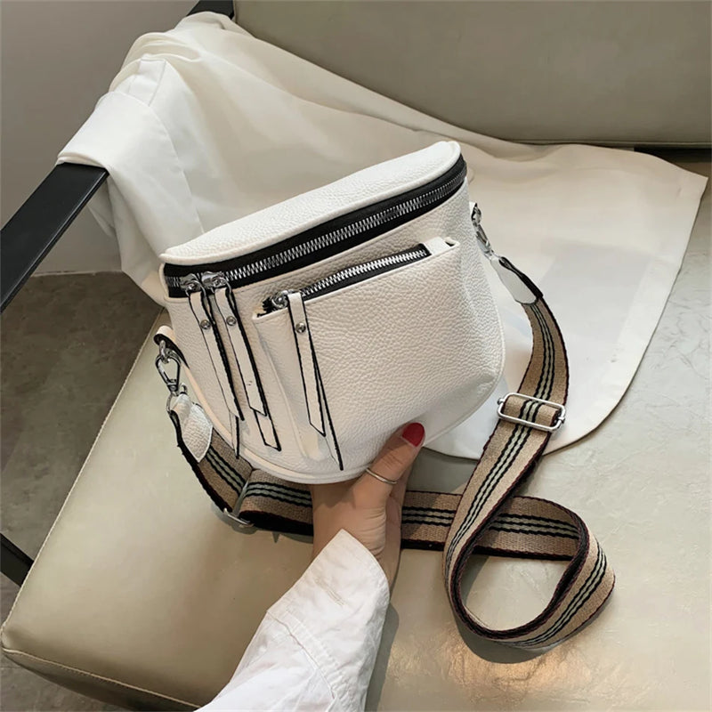 Women's Soft Messenger Bag Wide Shoulder Strap Handbag Crossbody Purse