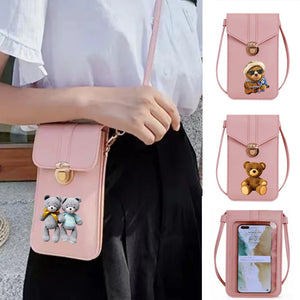 Bear Print Crossbody Bag with Touch Screen Cell Phone Pack