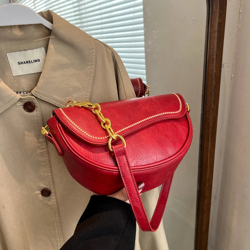 Vintage Saddle Bag Chains Shoulder Bag Crossbody Bags Purses