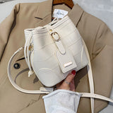 Pu Stone Pattern Bucket Women Diagonal Bag Harajuku Solid Drawstring Shoulder