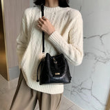 Pu Stone Pattern Bucket Women Diagonal Bag Harajuku Solid Drawstring Shoulder