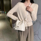 Pu Stone Pattern Bucket Women Diagonal Bag Harajuku Solid Drawstring Shoulder