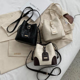 Pu Stone Pattern Bucket Women Diagonal Bag Harajuku Solid Drawstring Shoulder