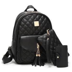 Women's Pu Travel Set Bag Backpack with Clutch Bags