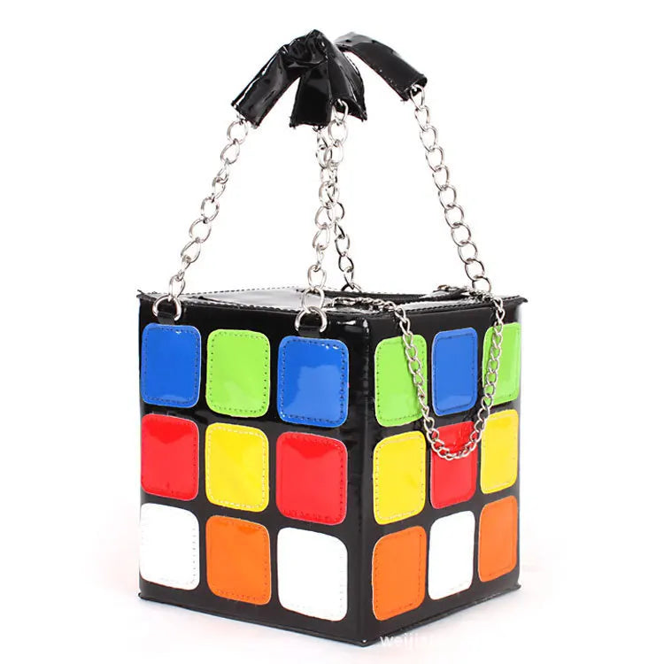 Cube Shape Shoulder Bag Colorful Crossbody Purse Clutch