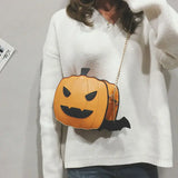 Pumpkin Crossbody Bag Leather Shoulder Purse Bat Pendant Halloween Clutch