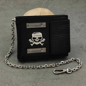 Punk Biker Skull Men's Leather Wallet with Chain