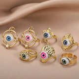 Punk Gothic Enamel Evil Eye Shape Ring Moon Star Hand Heart Eyes Rings Hiphop