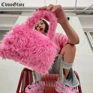 Punk Plush Shoulder Crossbody Bag Female Chain Handbags Small Purse