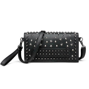 Punk Rock Style Female Evening Clutch Bags Women Rivet Star Shoulder Bag