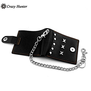 Punk Studded Bifold Leather Wallet With Chain