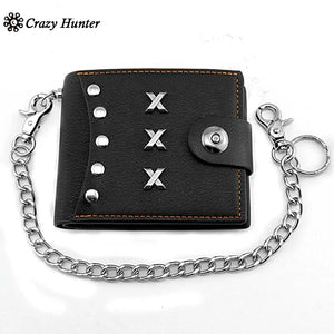 Punk Studded Bifold Leather Wallet With Chain