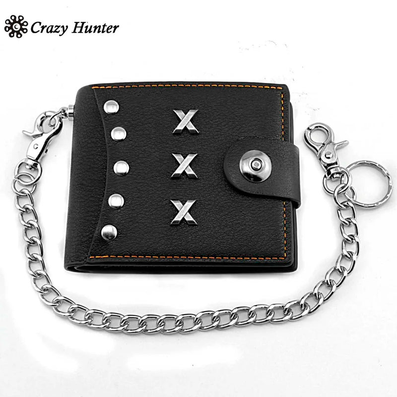 Punk Studded Bifold Leather Wallet With Chain