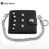 Punk Studded Bifold Leather Wallet With Chain
