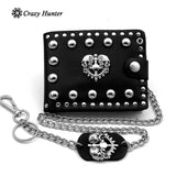 Punk Studded Skull Biker Leather Wallet Mens Clip Chain