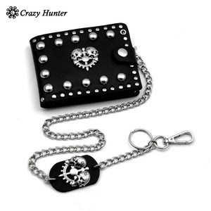 Punk Studded Skull Biker Leather Wallet Mens Clip Chain