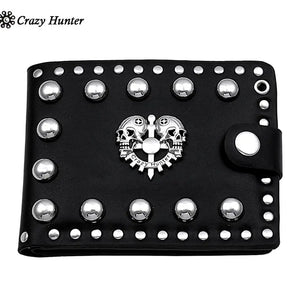 Punk Studded Skull Biker Leather Wallet Mens Clip Chain
