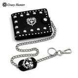 Punk Studded Skull Biker Leather Wallet Mens Clip Chain