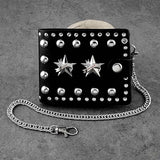 Punk Studded Star Leather Mens Wallet with Safe Chain
