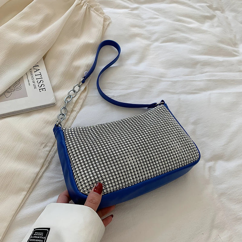 Silver Diamonds Tote Bag Rhinestone Shoulder Clutch Handbag