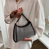 Punk Style Silver Diamonds Tote Bag Women Rhinestone Shoulder Handbag