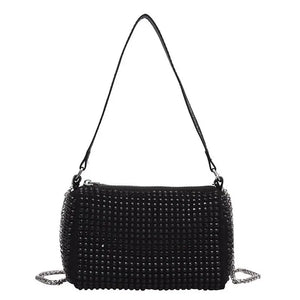 Punk Style Silver Women Diamonds Tote Bag Rhinestone Purse Small Crossbody