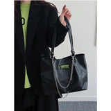 Punk Style Chains Women Shoulder Bags High Large Capacity College Student Tote B