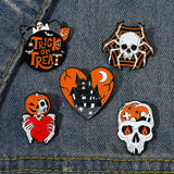 Punk Style Enamel Lapel Pins Set, Halloween Cat Head Compass Wizard Hat Backpack