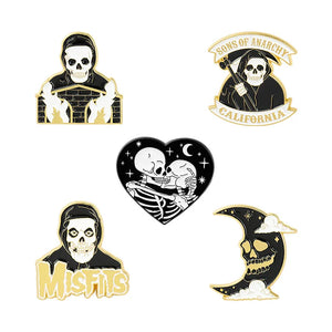 Punk Style Moon Skull Grim Reaper Enamel Lapel Pins