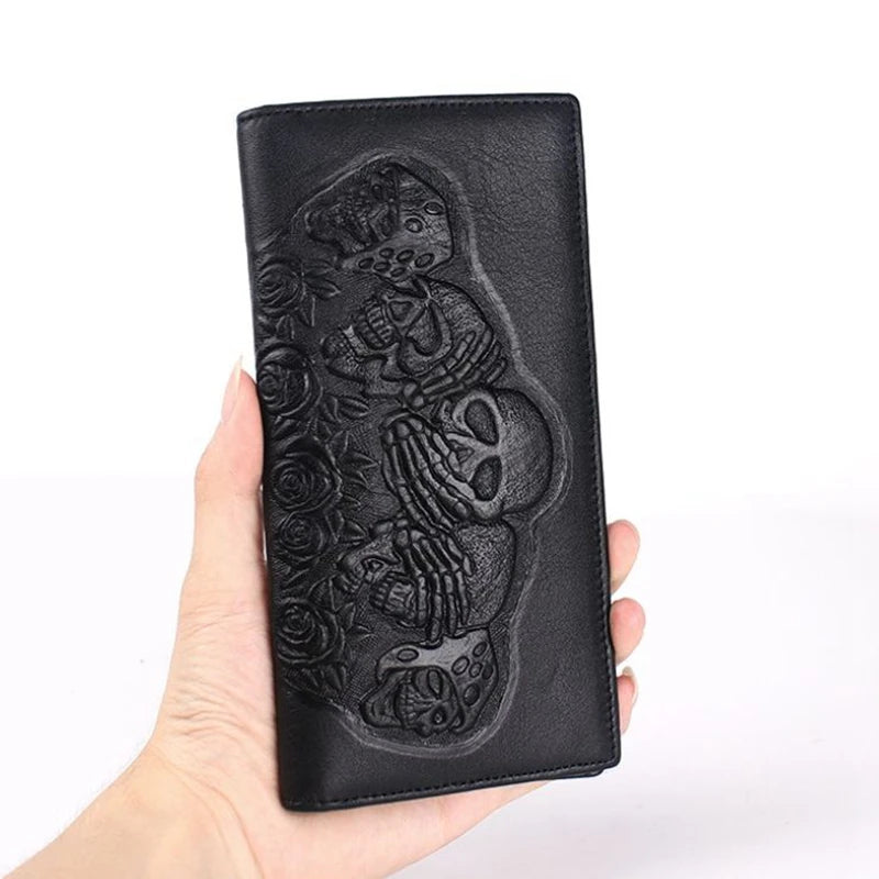 Punk Style Skull Wallet Gothic Cow Leather Women Men Wallet