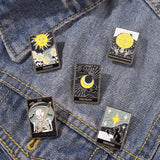 Punk Style Tarot Series Pin Set Skull Paint Moon Sun Star Backpack Accessory