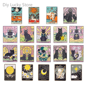 Punk Style Tarot Series Pin Set Skull Paint Moon Sun Star Backpack Accessory