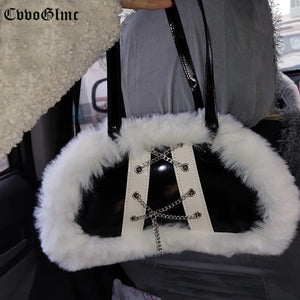 Punk Wool High Capacity Totes Handbags Female Purse Sac A Main Femme Harajuku