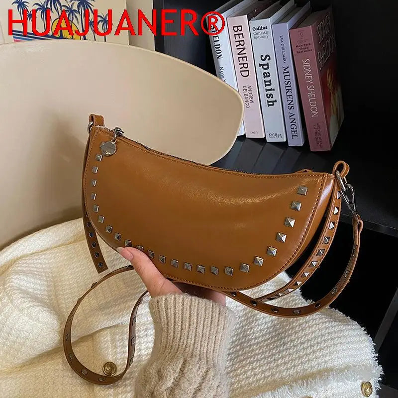 Punk Shoulder Bags For Women Rivet Handbag Vintage Crossbody Bag