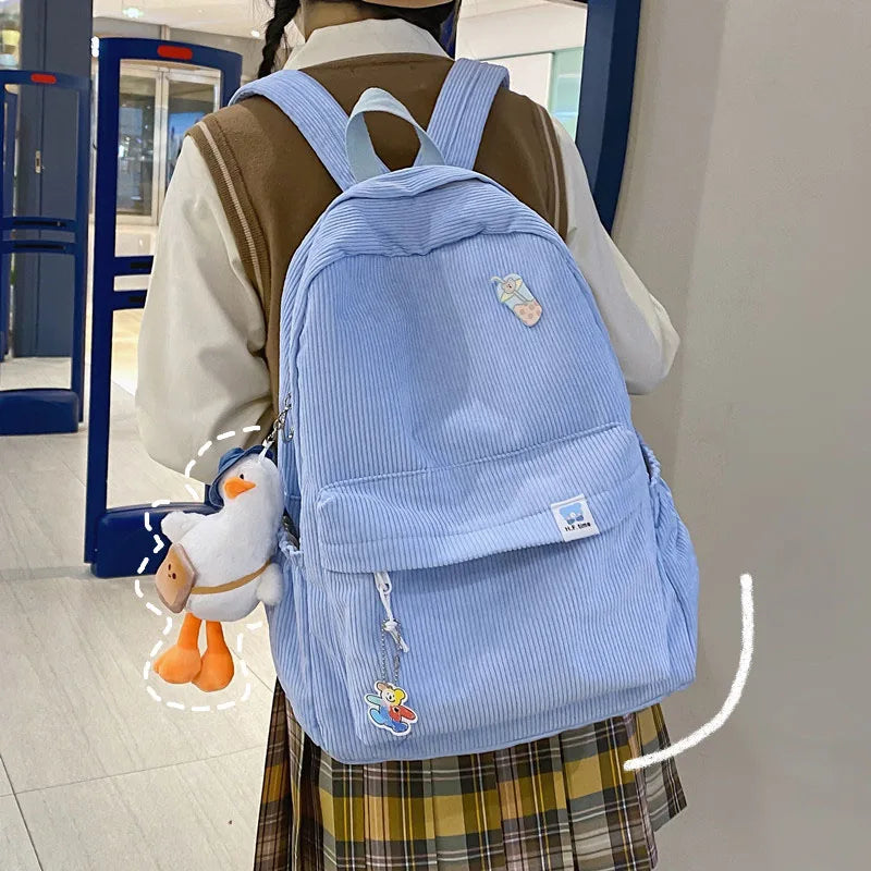 Corduroy Female Backpack Retro Campus Large-capacity Schoolbags
