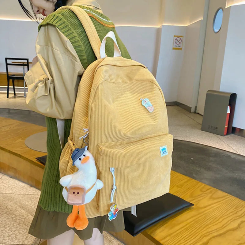 Corduroy Female Backpack Retro Campus Large-capacity Schoolbags