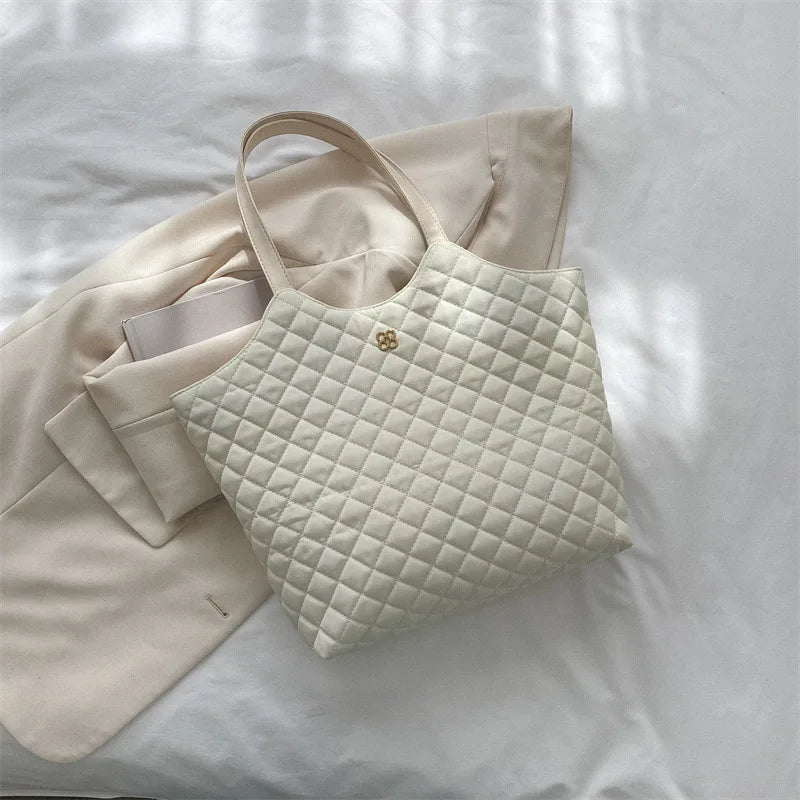 Large Capacity Quilted Shopper Bag Shoulder Handbag Women Padded Tote